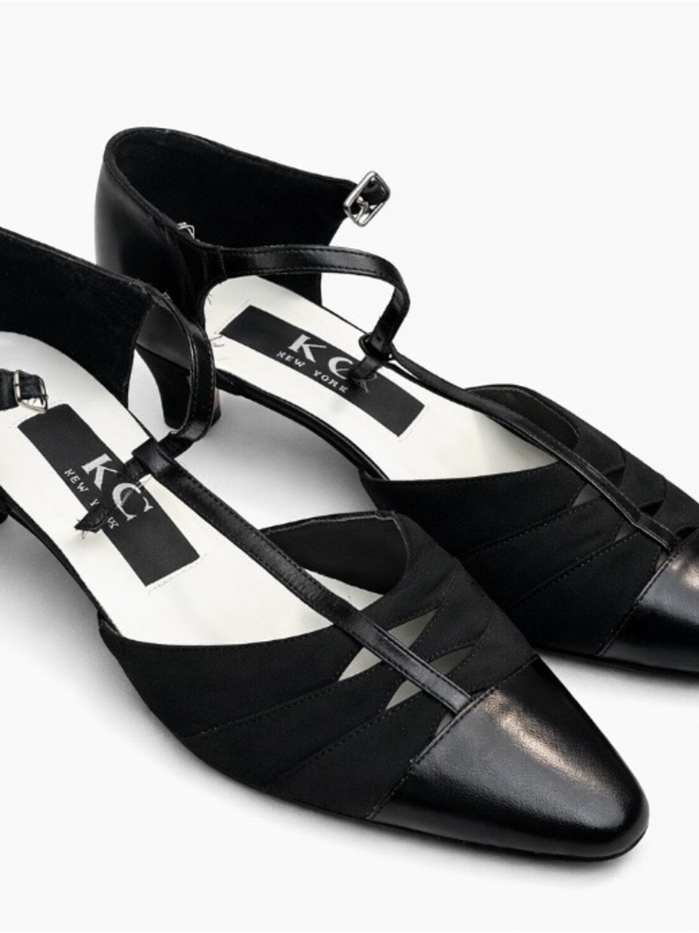 KCN New York Black T-Strap Pointed Flats